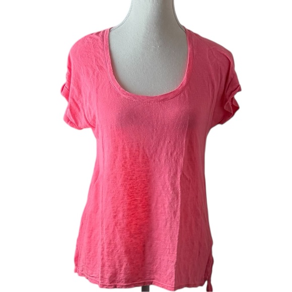 Lilly Pulitzer Linen Scoop Neck Short Sleeve Top Women Small Pink Button Detail - Picture 1 of 9